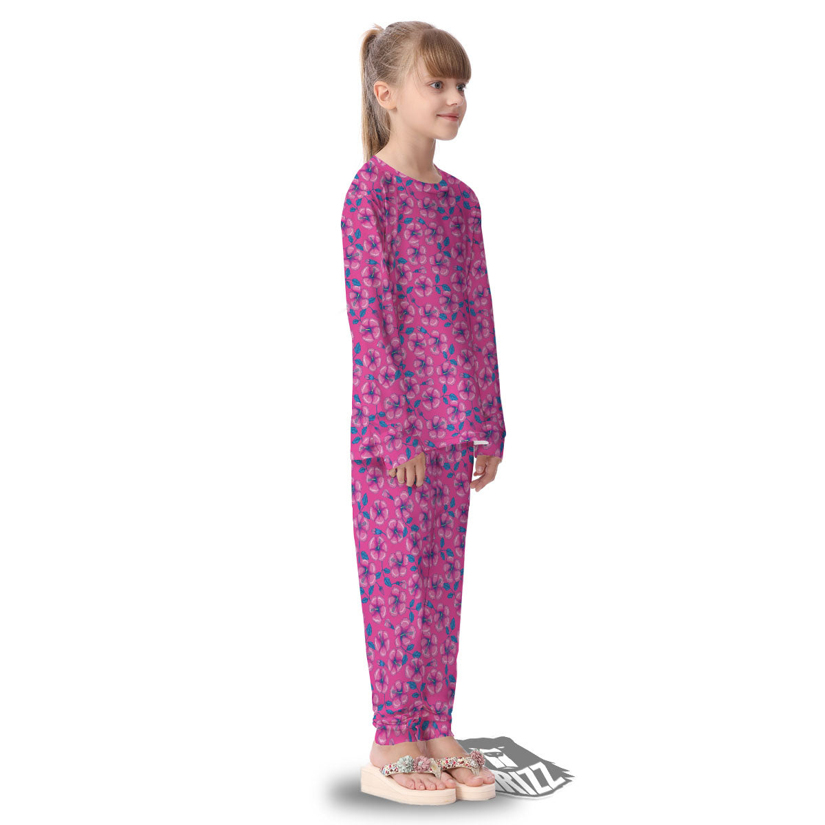 Hibiscus Tropical Hot Pink Print Pattern Kid's Pajamas-grizzshop