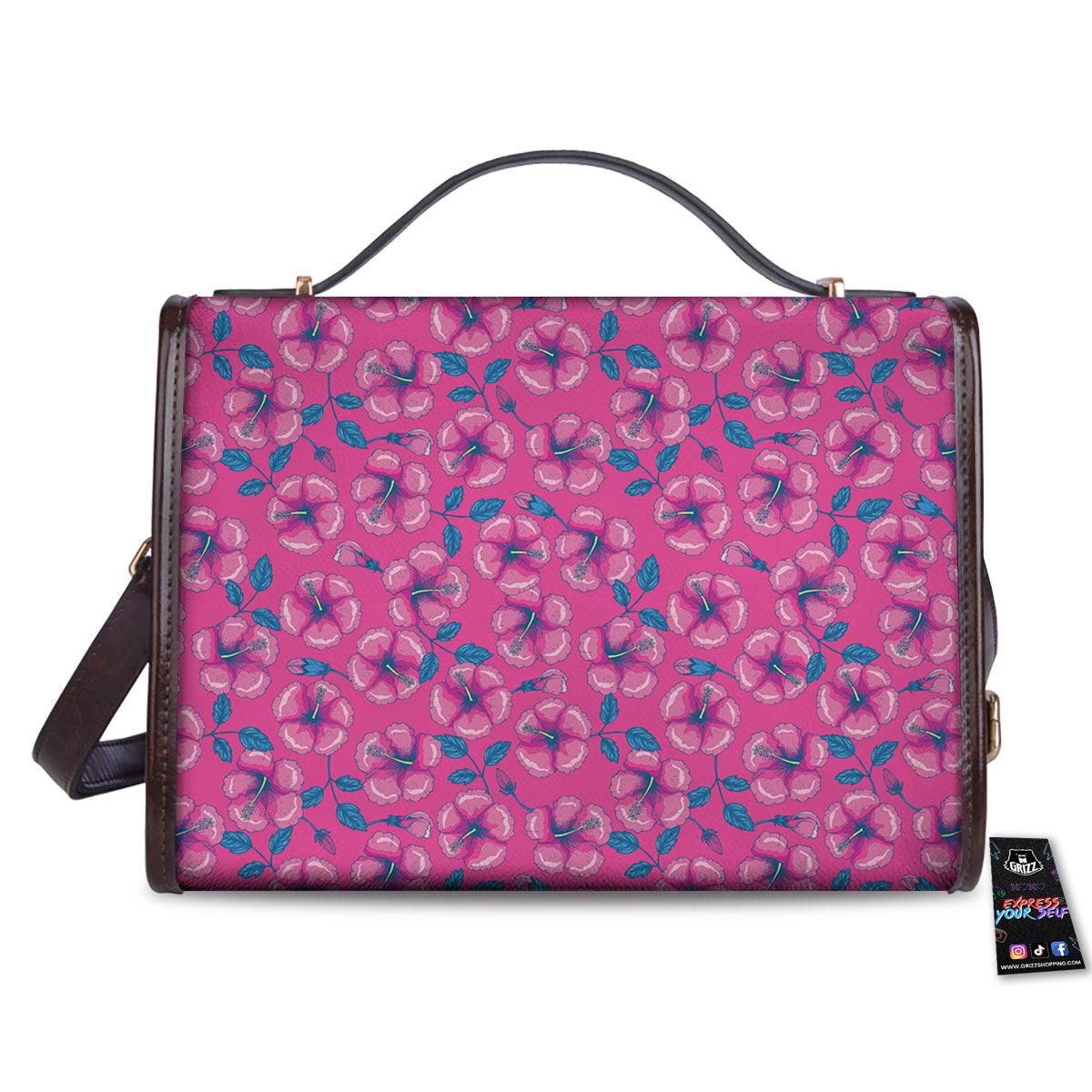 Hibiscus Tropical Hot Pink Print Pattern Women's Satchel Bag-grizzshop