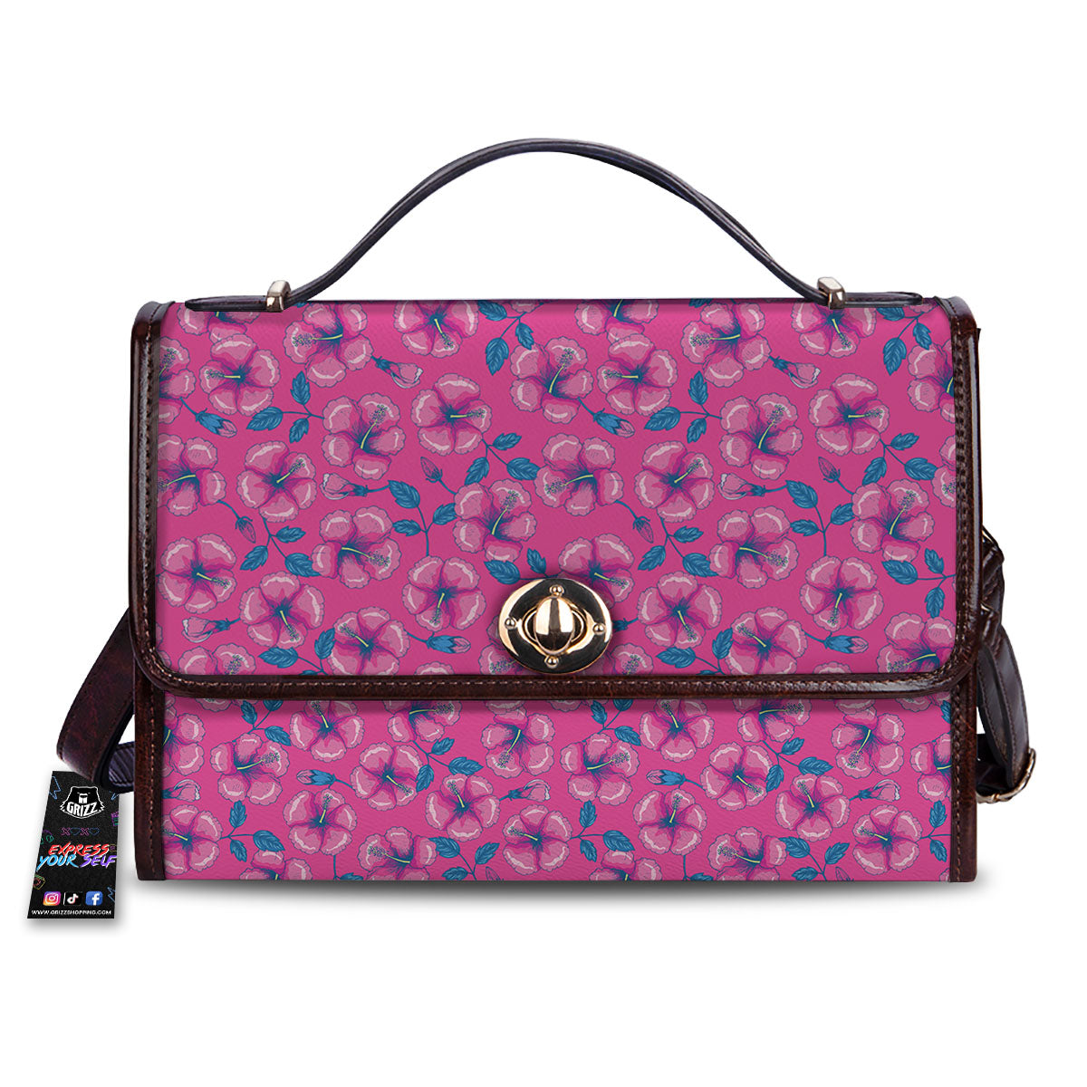 Hibiscus Tropical Hot Pink Print Pattern Women's Satchel Bag-grizzshop