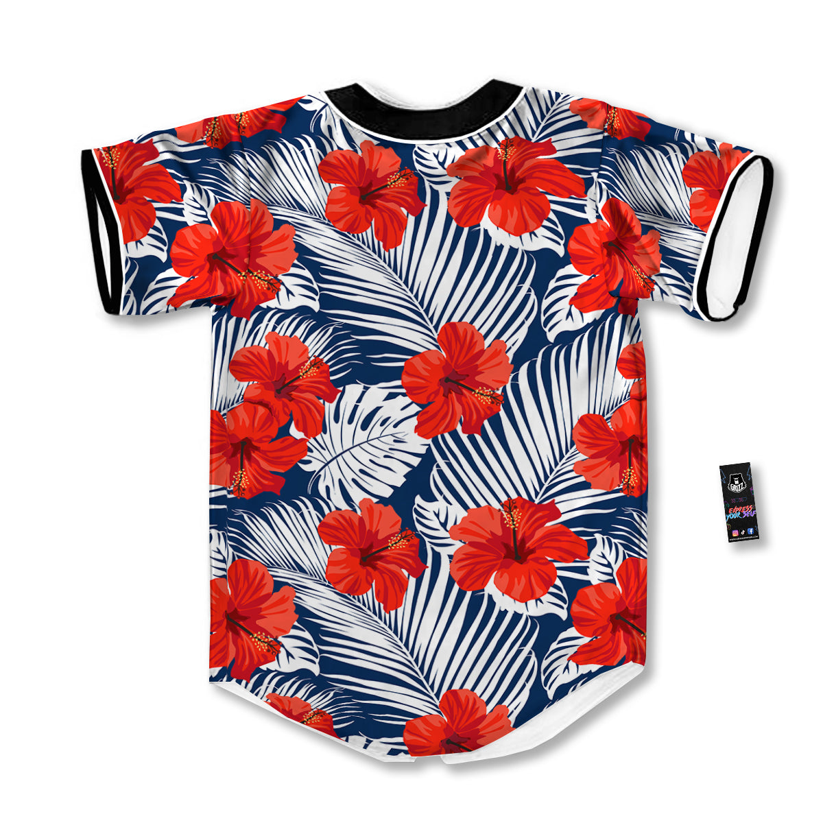 Hibiscus White Leaves Print Pattern Baseball Jersey-grizzshop