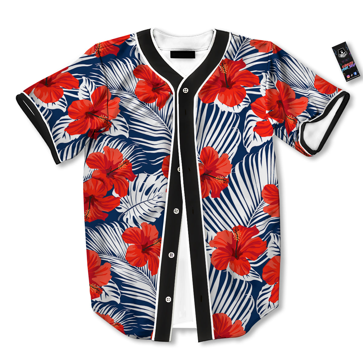 Hibiscus White Leaves Print Pattern Baseball Jersey-grizzshop