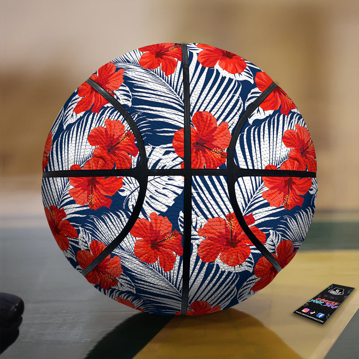 Hibiscus White Leaves Print Pattern Basketball