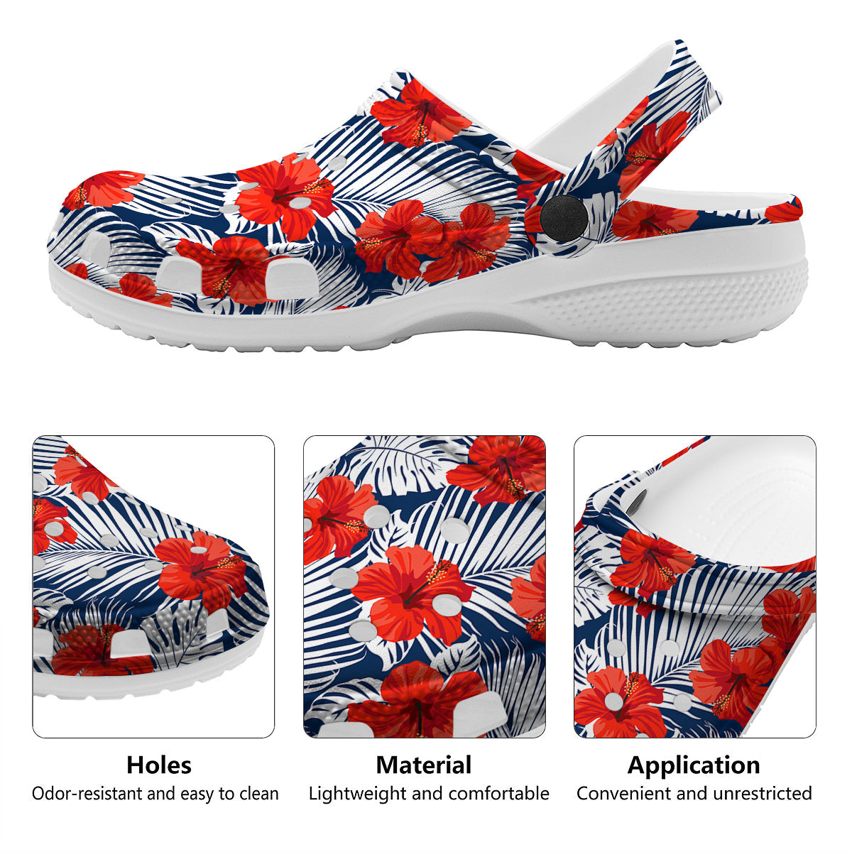 Hibiscus White Leaves Print Pattern Clog-grizzshop