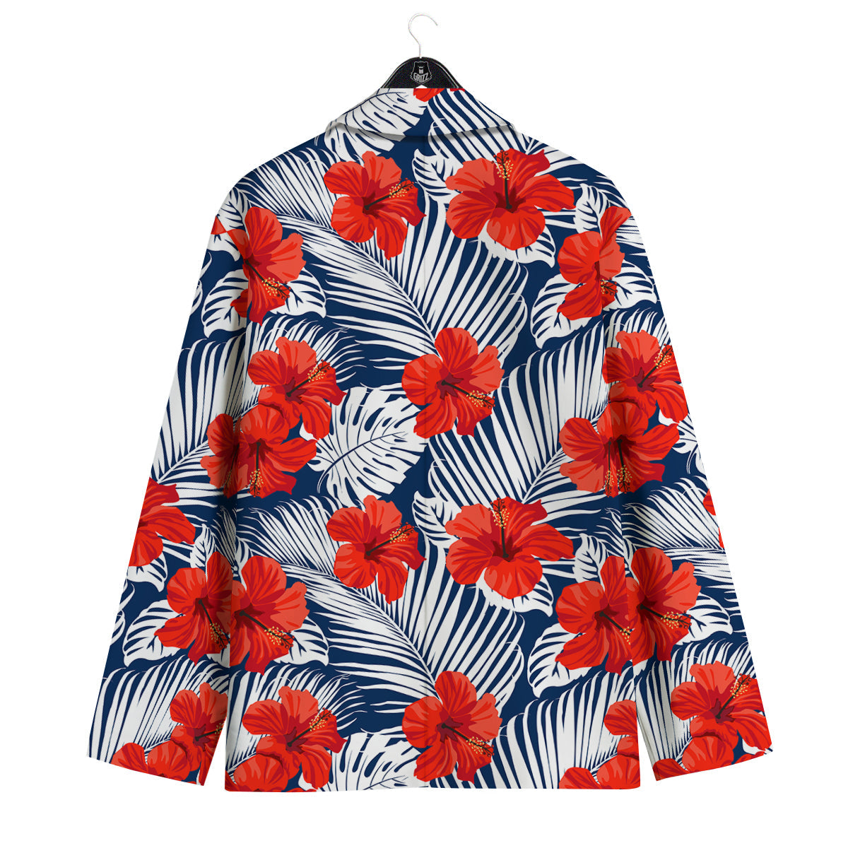 Hibiscus White Leaves Print Pattern Men's Sport Coat-grizzshop
