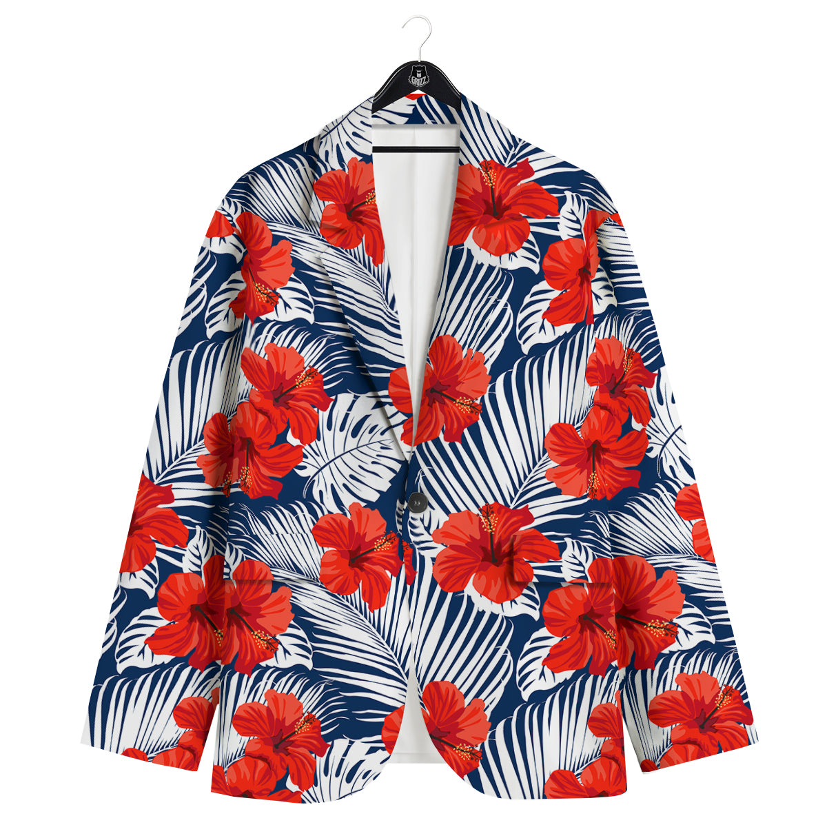 Hibiscus White Leaves Print Pattern Men's Sport Coat-grizzshop