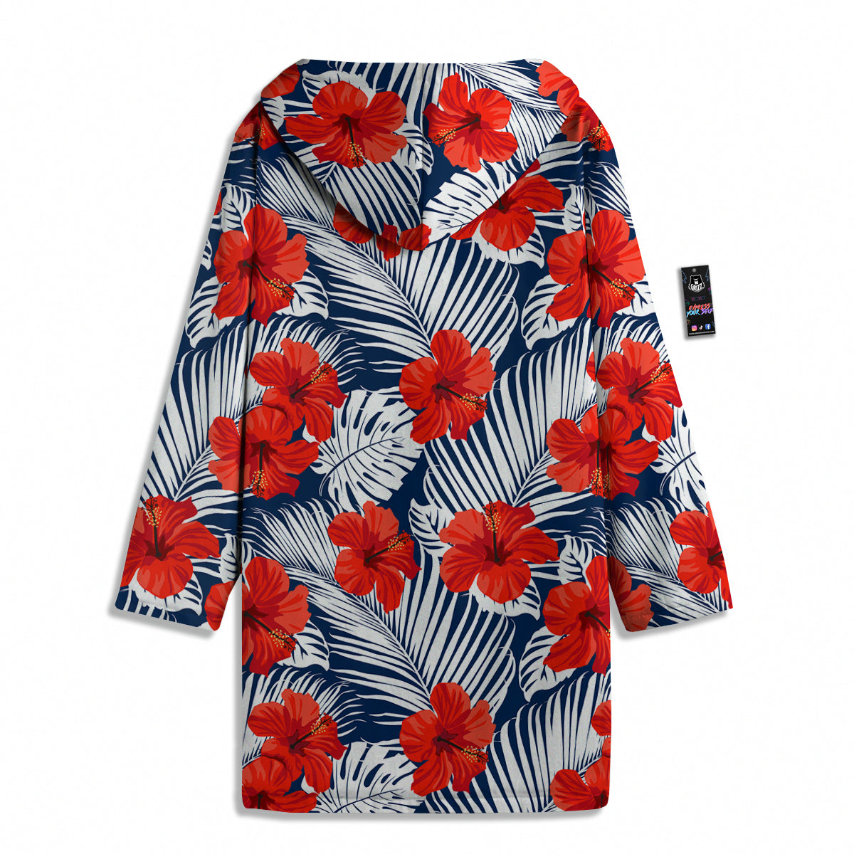 Hibiscus White Leaves Print Pattern Men's Windbreaker Jacket-grizzshop