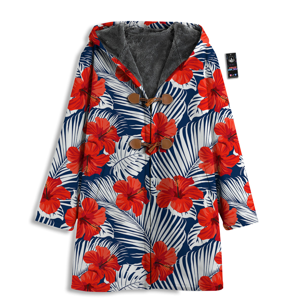 Hibiscus White Leaves Print Pattern Men's Windbreaker Jacket-grizzshop