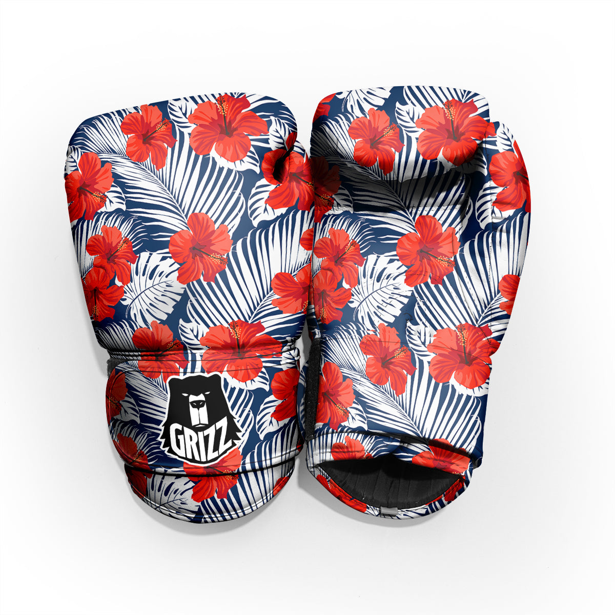 Hibiscus White Leaves Print Pattern Pro Boxing Glove