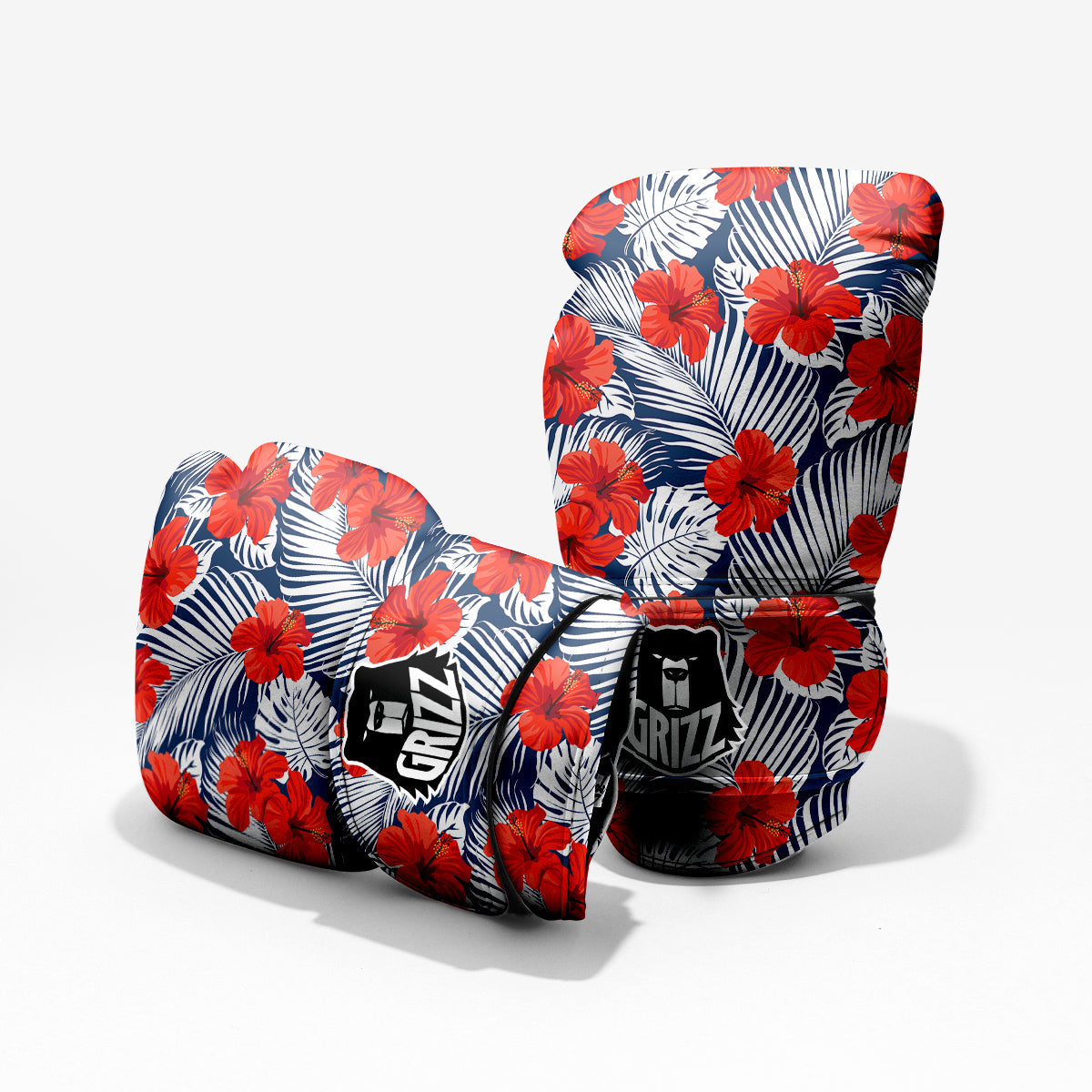 Hibiscus White Leaves Print Pattern Pro Boxing Glove