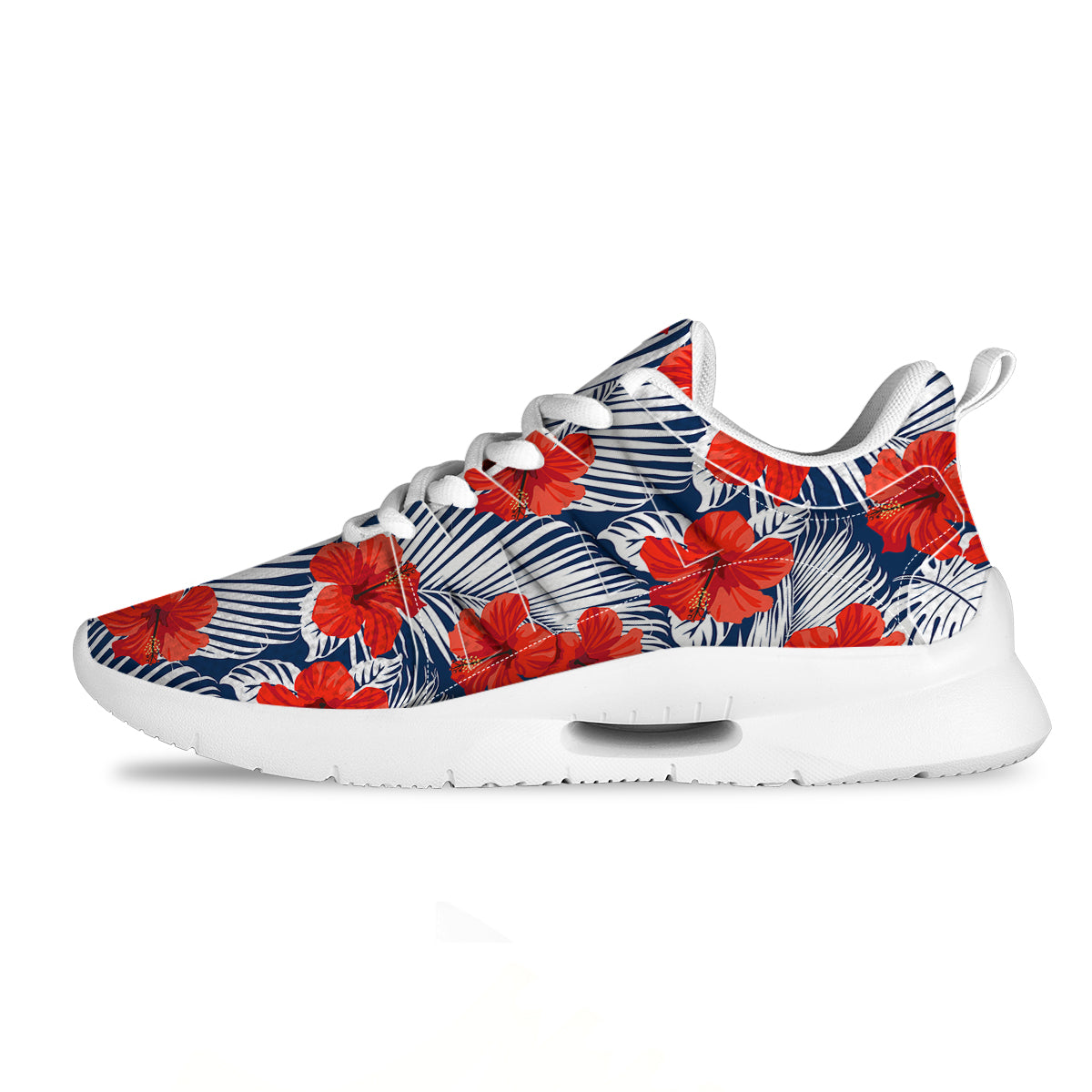 Hibiscus White Leaves Print Pattern Tennis Shoes-grizzshop