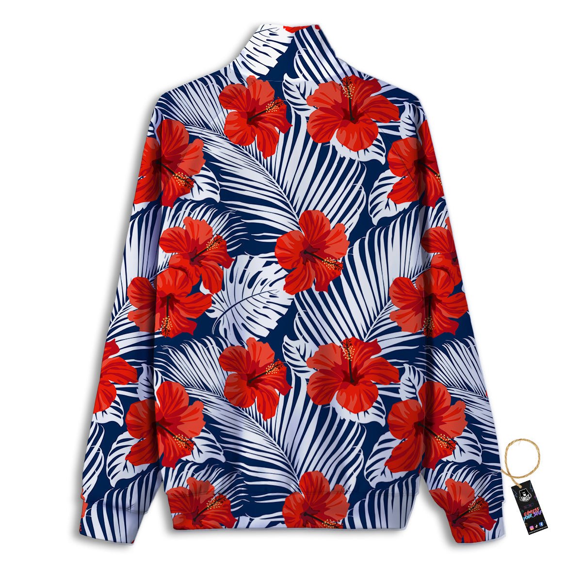 Hibiscus White Leaves Print Pattern Track Jacket-grizzshop