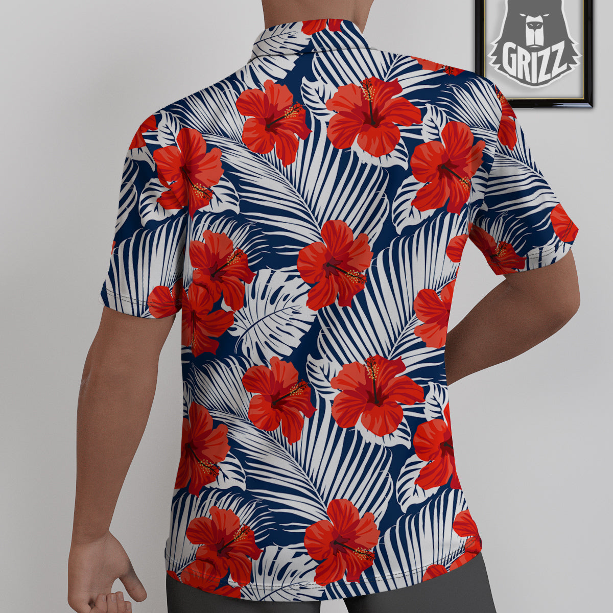 Hibiscus White Leaves Print Pattern Untucked Shirts-grizzshop