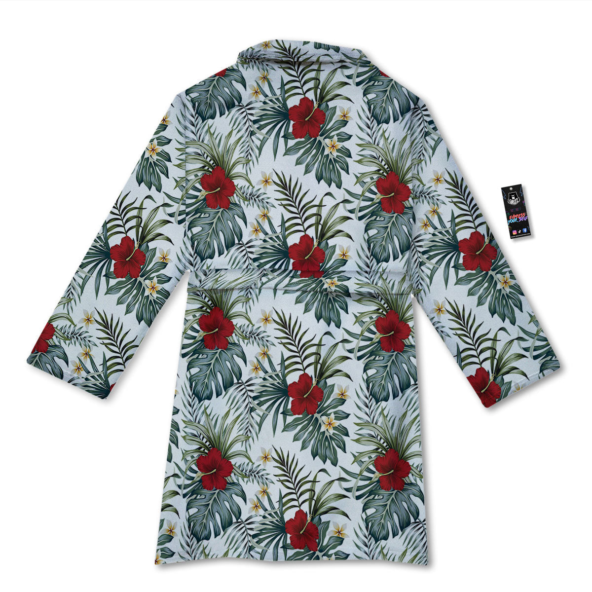 Hibiscus White Tropical Print Pattern Bathrobe-grizzshop