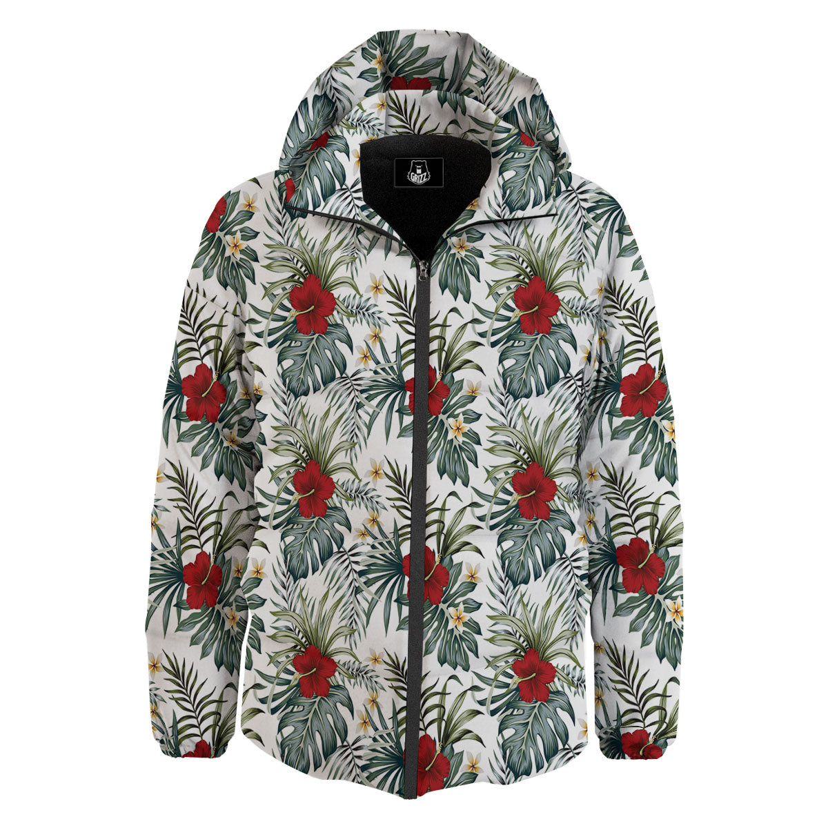 Hibiscus White Tropical Print Pattern Down Jacket-grizzshop