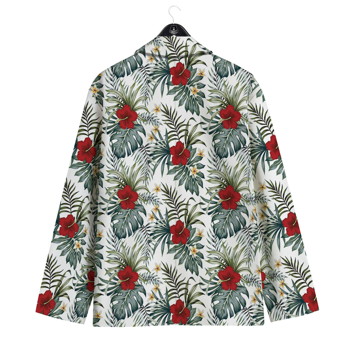 Hibiscus White Tropical Print Pattern Men's Sport Coat-grizzshop