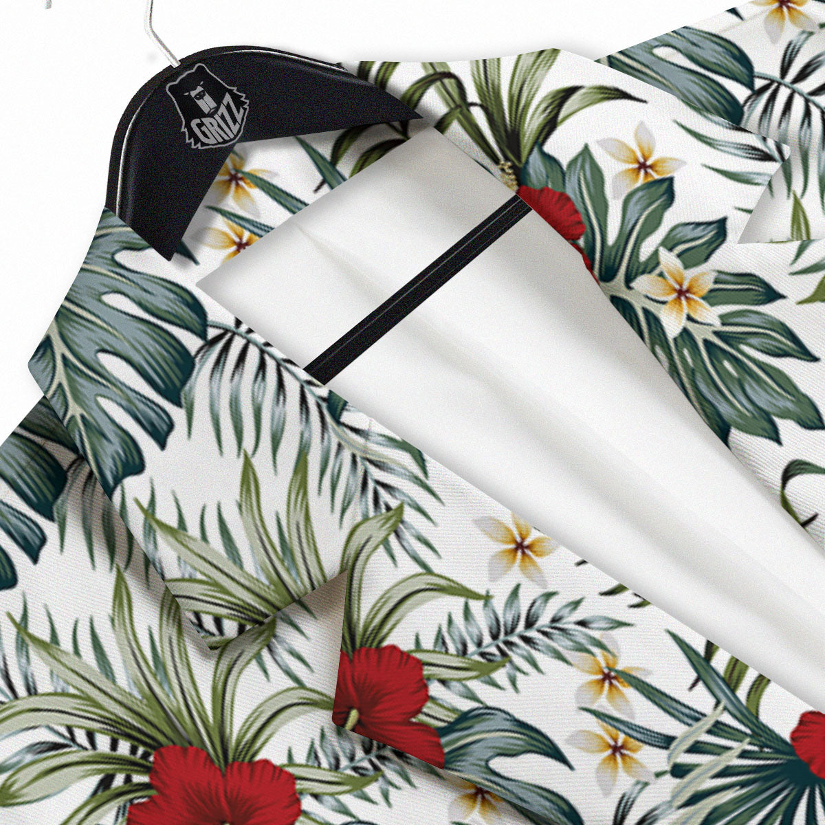 Hibiscus White Tropical Print Pattern Men's Sport Coat-grizzshop