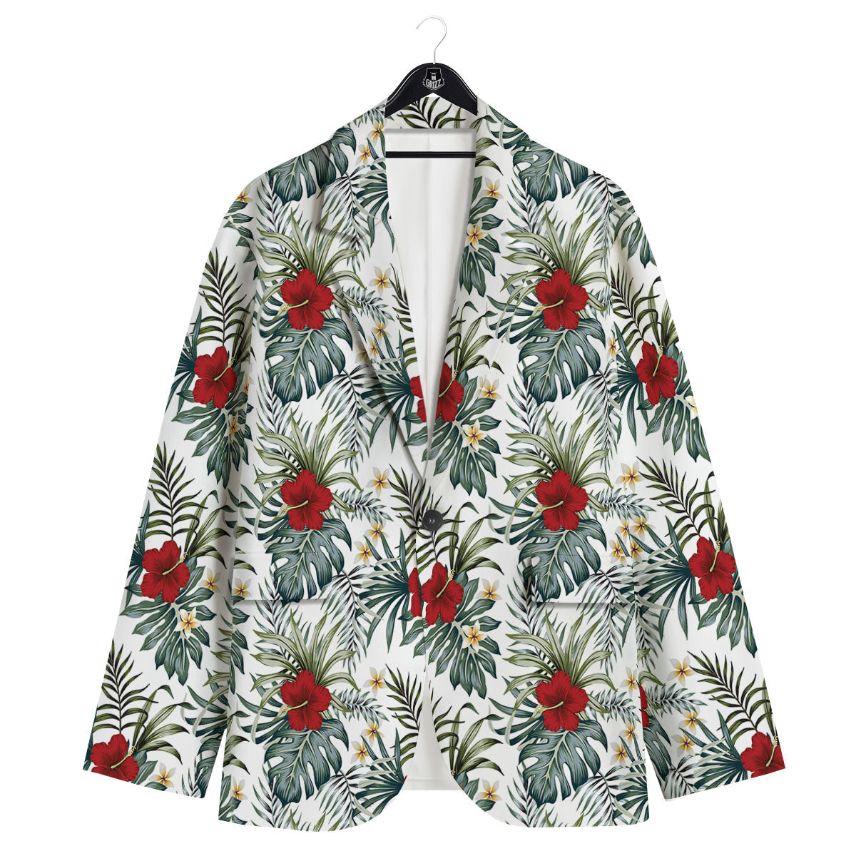 Hibiscus White Tropical Print Pattern Men's Sport Coat-grizzshop
