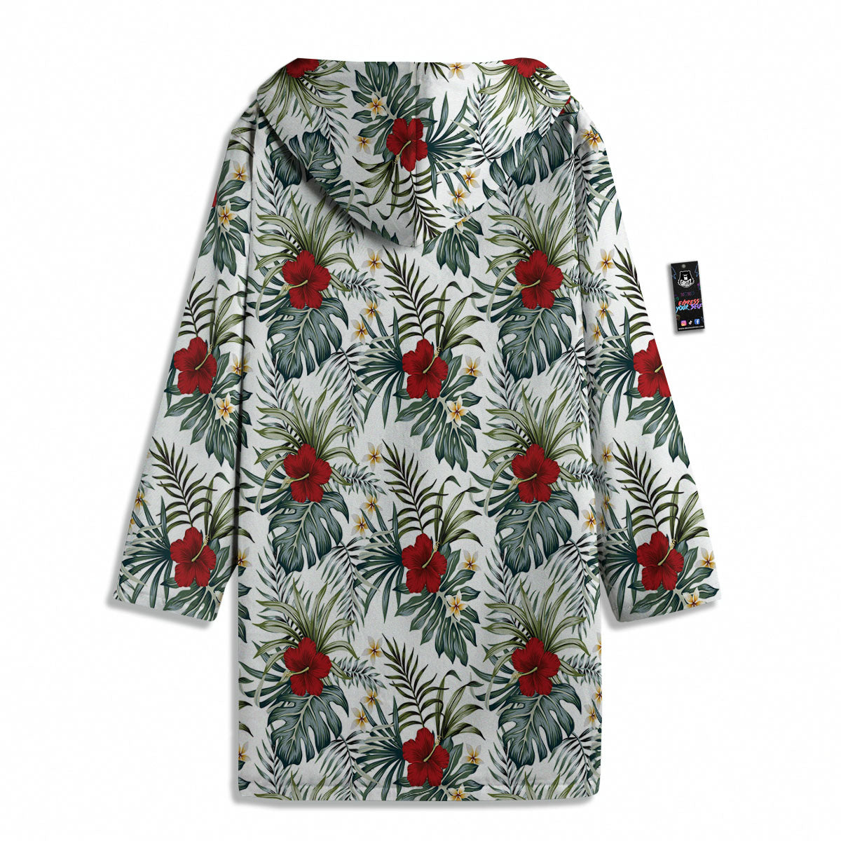Hibiscus White Tropical Print Pattern Men's Windbreaker Jacket-grizzshop