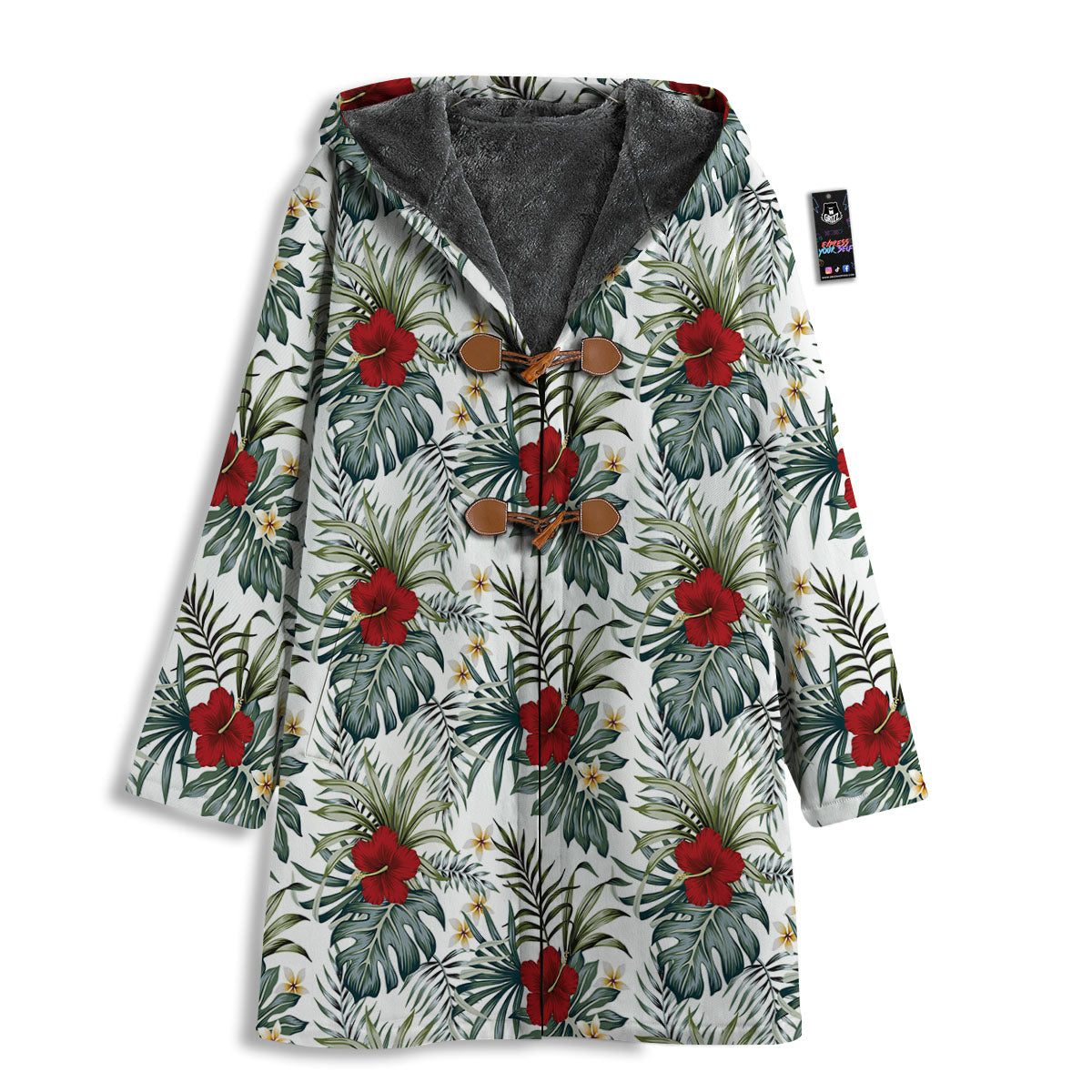 Hibiscus White Tropical Print Pattern Men's Windbreaker Jacket-grizzshop
