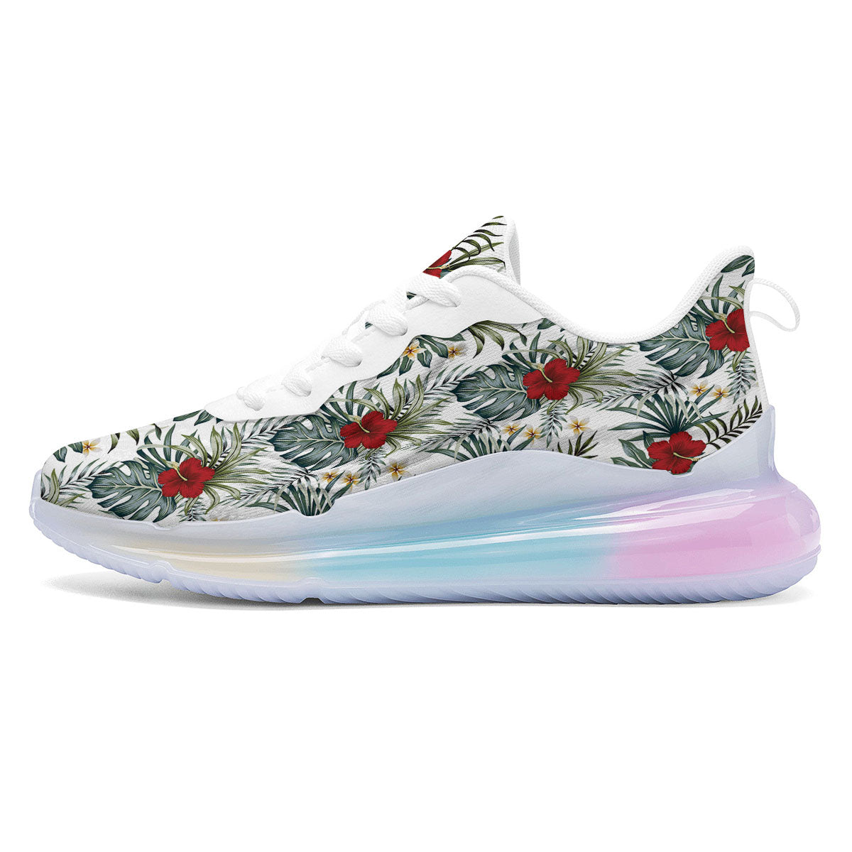 Hibiscus White Tropical Print Pattern Running Sneakers-grizzshop