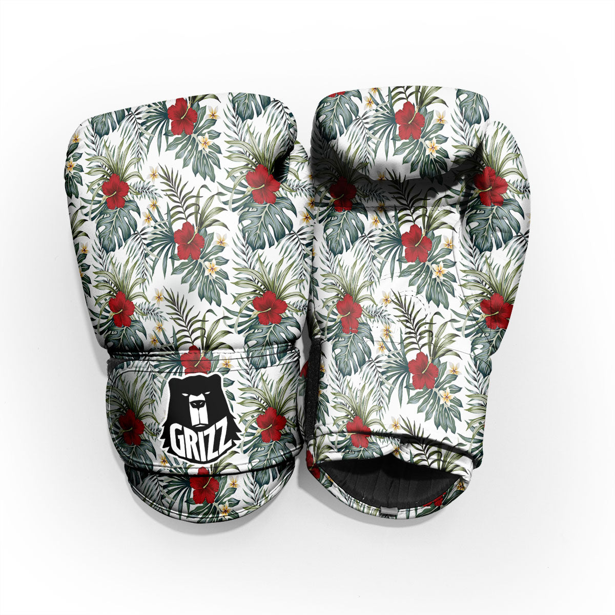 Hibiscus White Tropical Print Pattern Pro Boxing Glove
