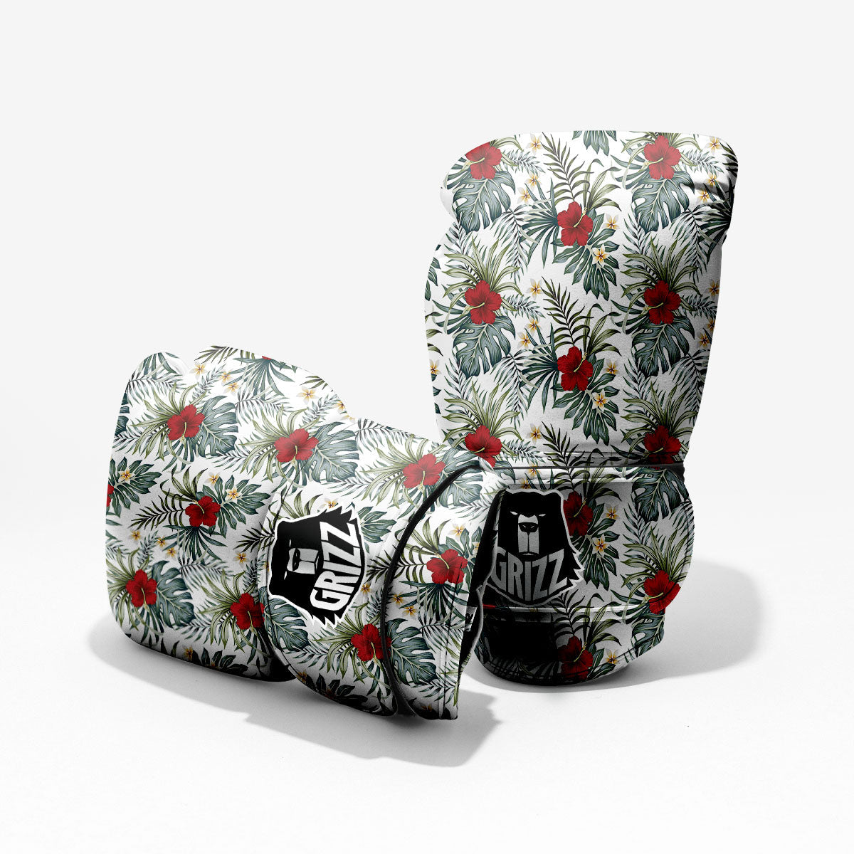 Hibiscus White Tropical Print Pattern Pro Boxing Glove