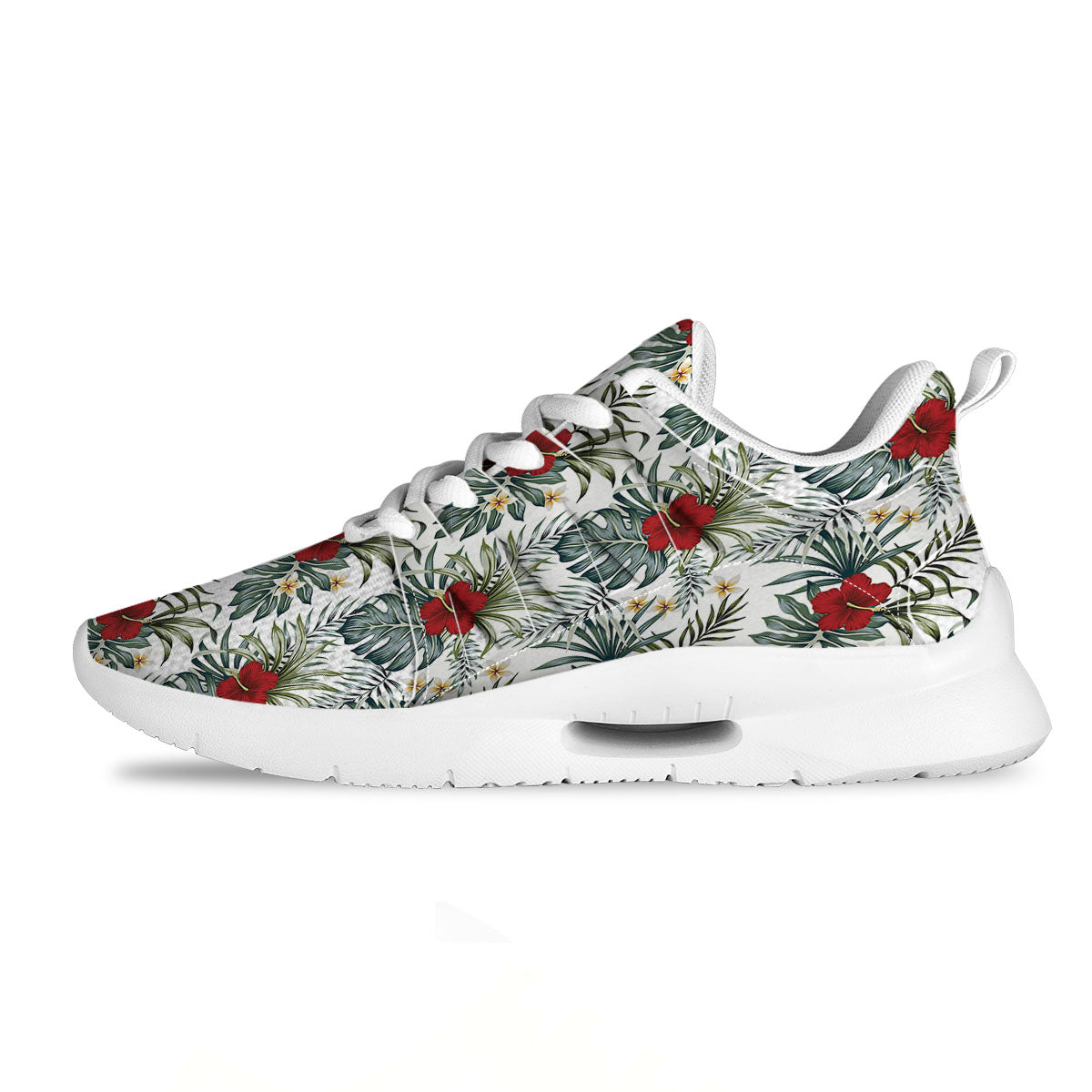 Hibiscus White Tropical Print Pattern Tennis Shoes-grizzshop