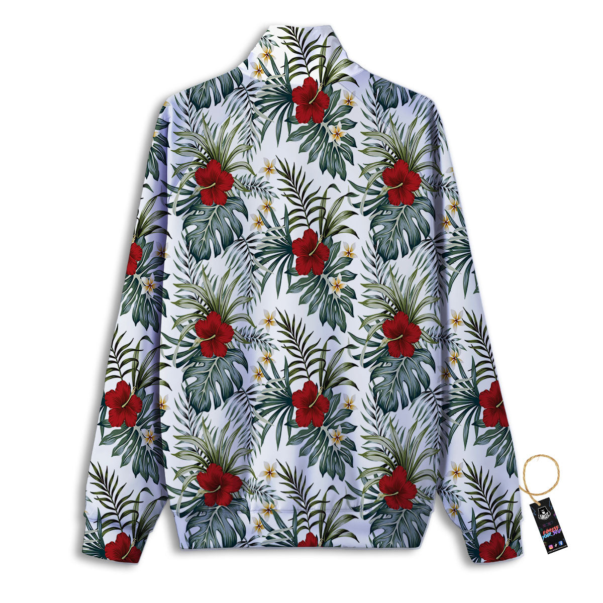 Hibiscus White Tropical Print Pattern Track Jacket-grizzshop
