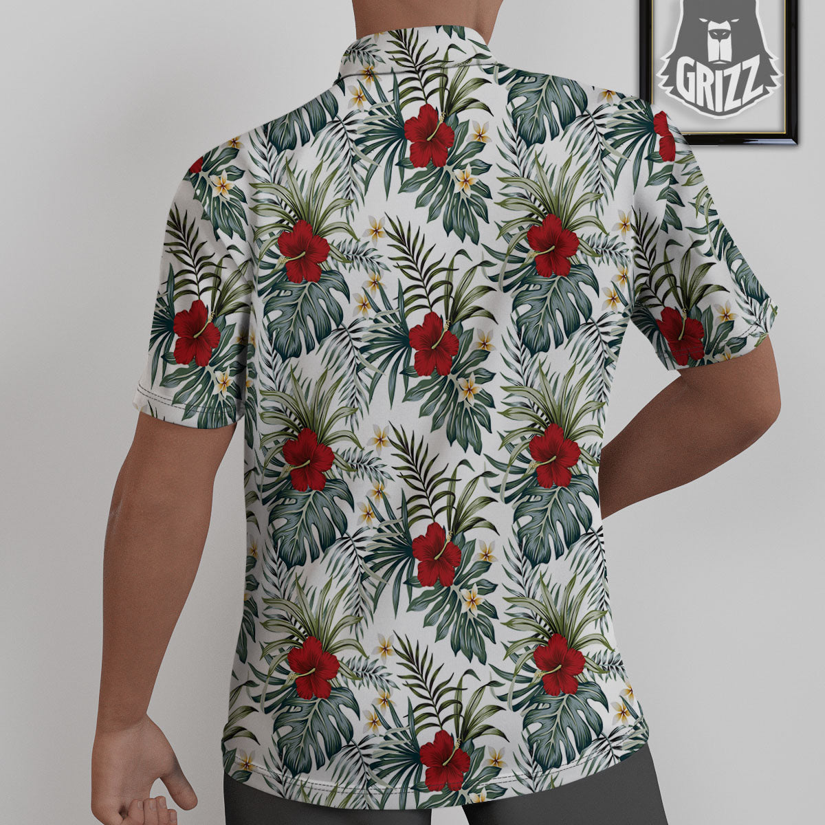 Hibiscus White Tropical Print Pattern Untucked Shirts-grizzshop