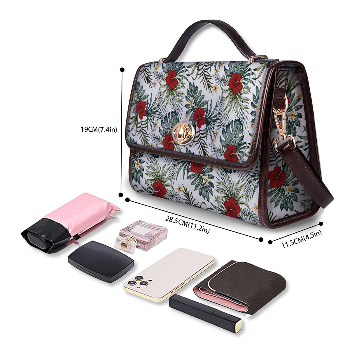Hibiscus White Tropical Print Pattern Women's Satchel Bag-grizzshop