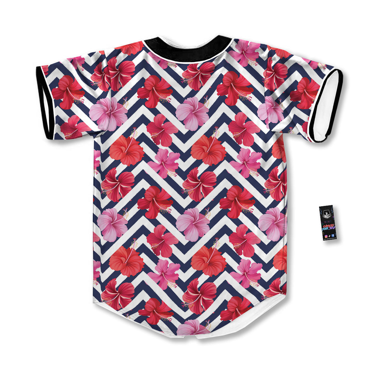Hibiscus Zigzag Pink Print Pattern Baseball Jersey-grizzshop
