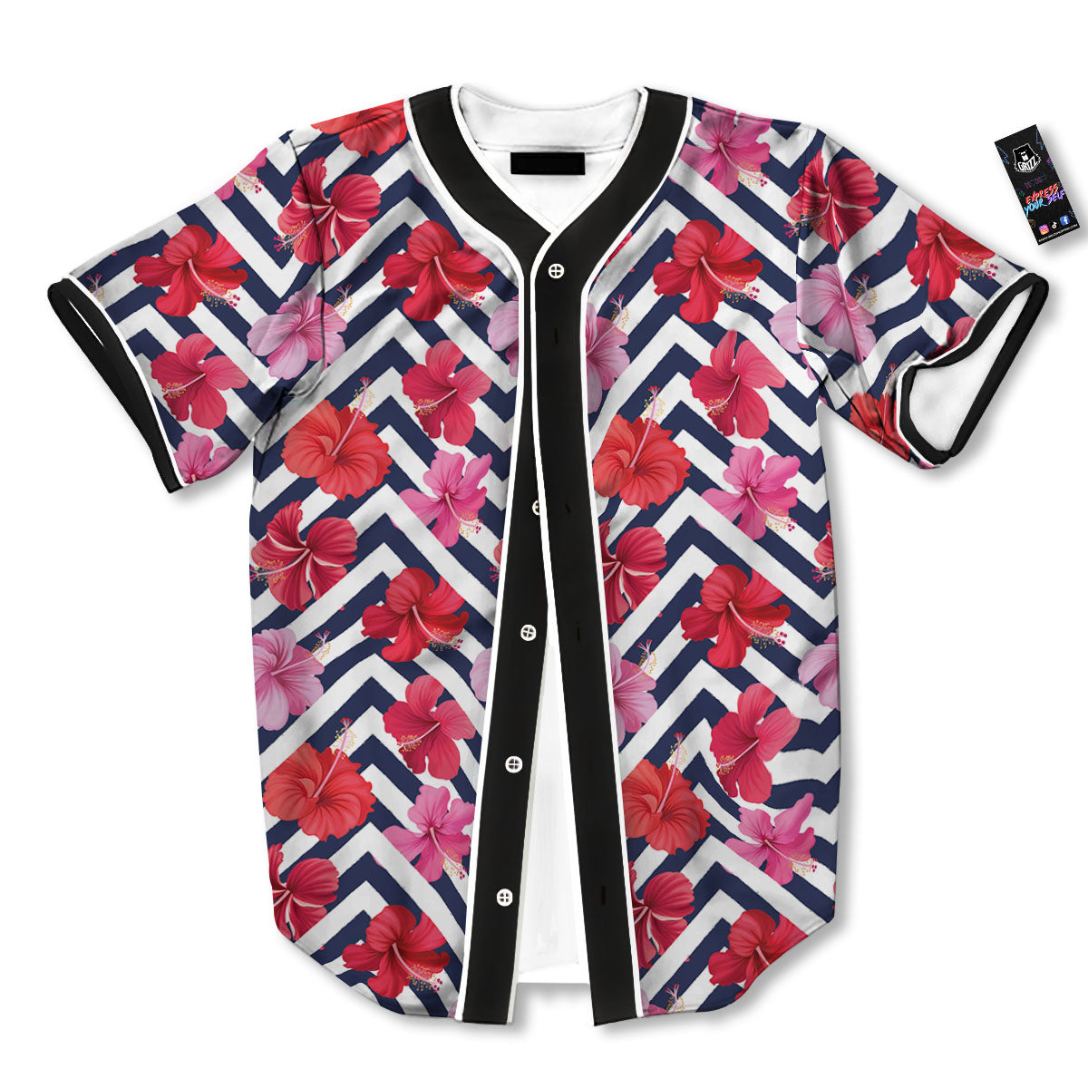Hibiscus Zigzag Pink Print Pattern Baseball Jersey-grizzshop