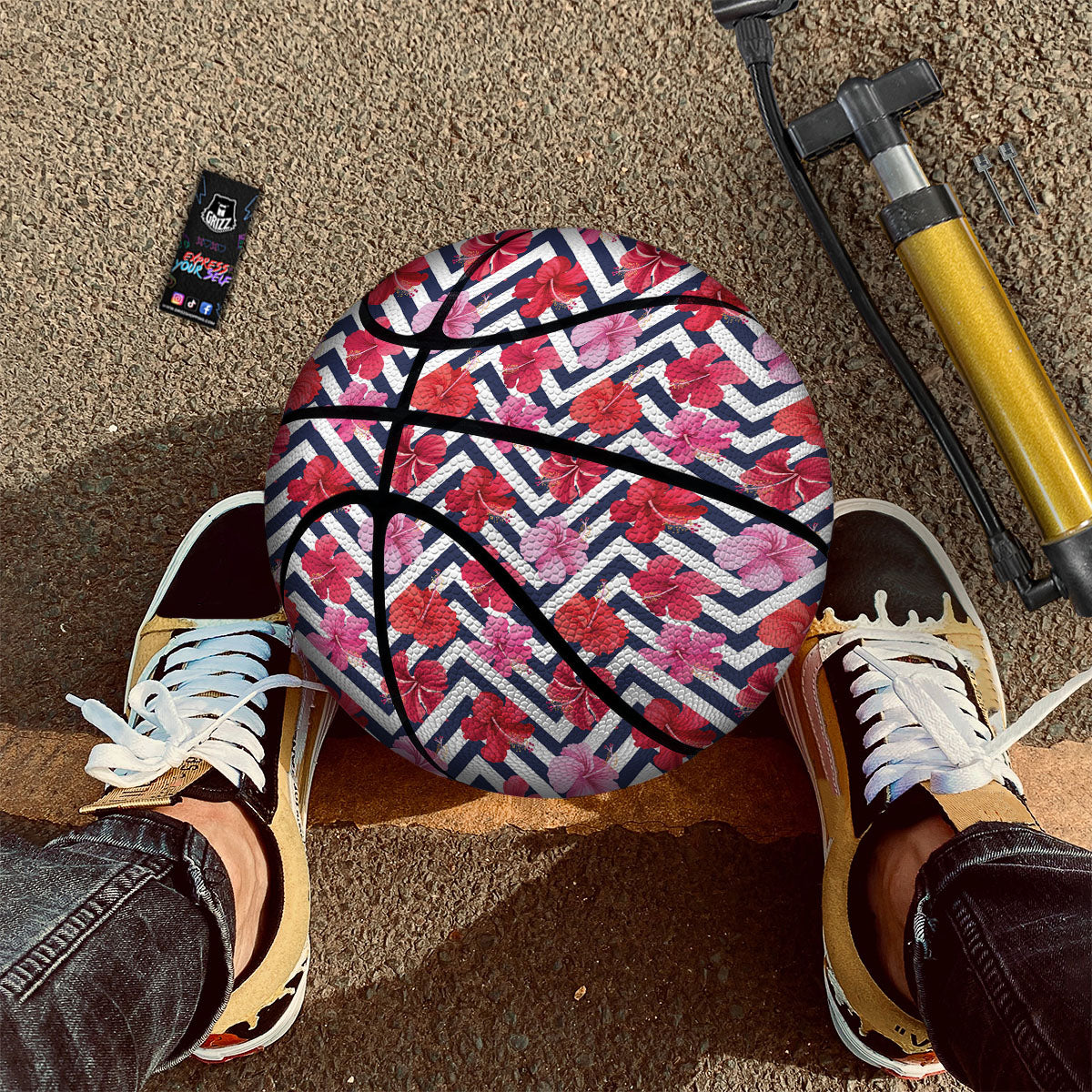 Hibiscus Zigzag Pink Print Pattern Basketball-grizzshop