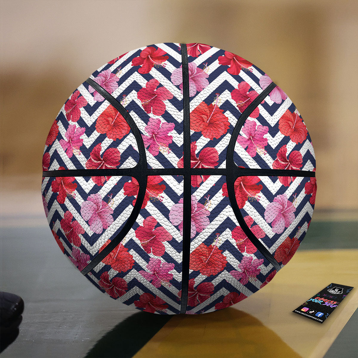 Hibiscus Zigzag Pink Print Pattern Basketball-grizzshop
