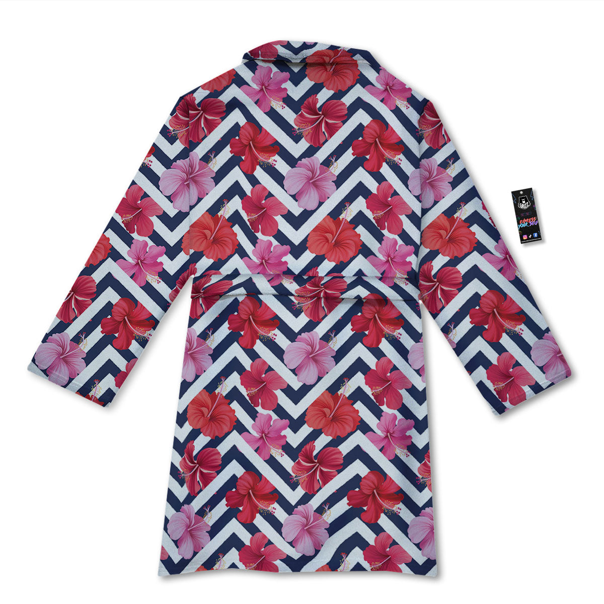Hibiscus Zigzag Pink Print Pattern Bathrobe-grizzshop