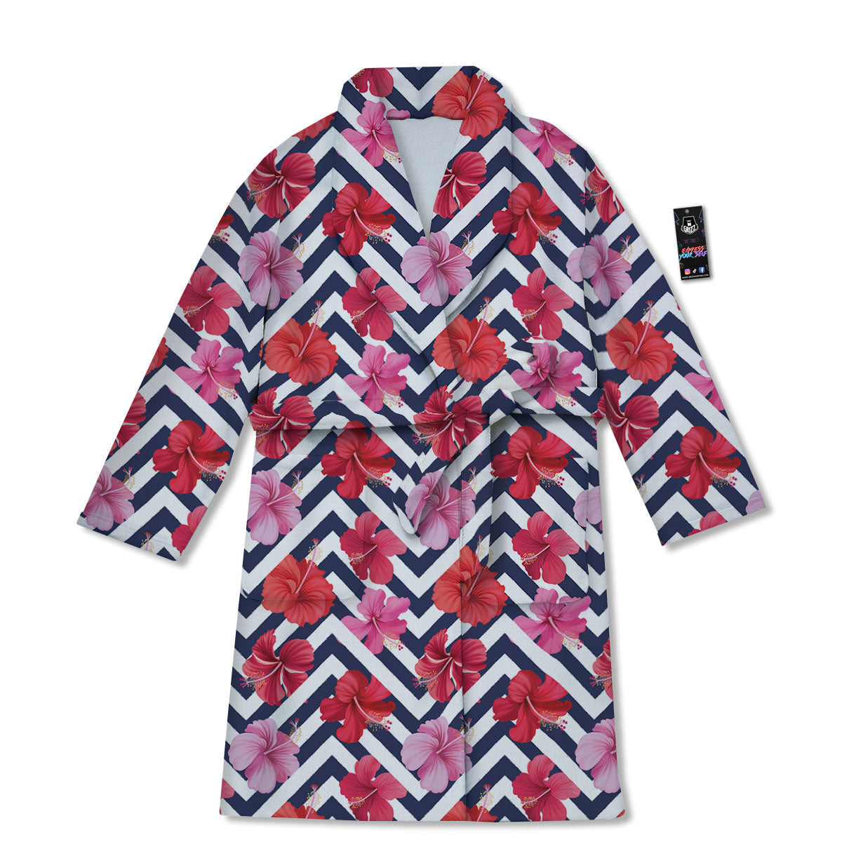 Hibiscus Zigzag Pink Print Pattern Bathrobe-grizzshop