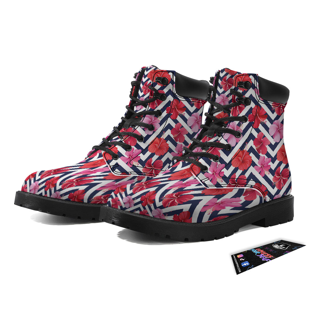 Hibiscus Zigzag Pink Print Pattern Boots-grizzshop