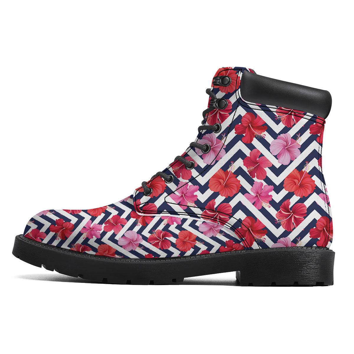 Hibiscus Zigzag Pink Print Pattern Boots-grizzshop