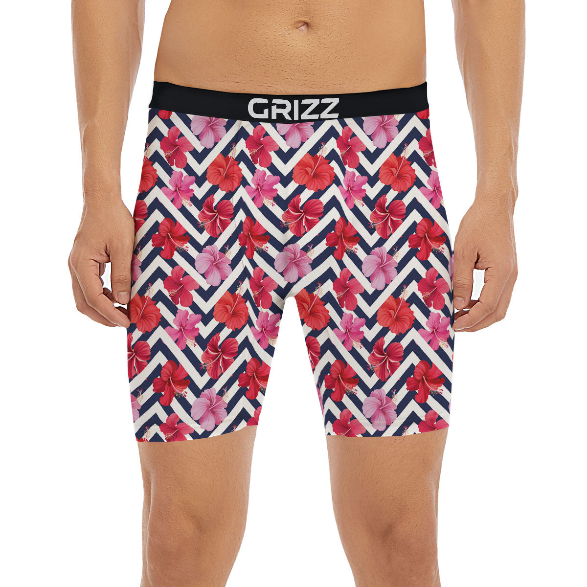 Hibiscus Zigzag Pink Print Pattern Boxer Briefs-grizzshop