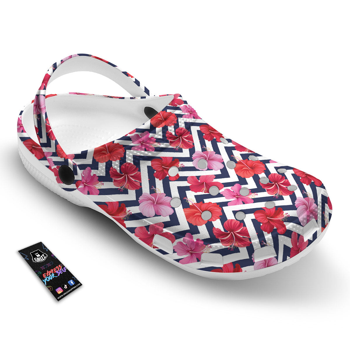 Hibiscus Zigzag Pink Print Pattern Clog-grizzshop