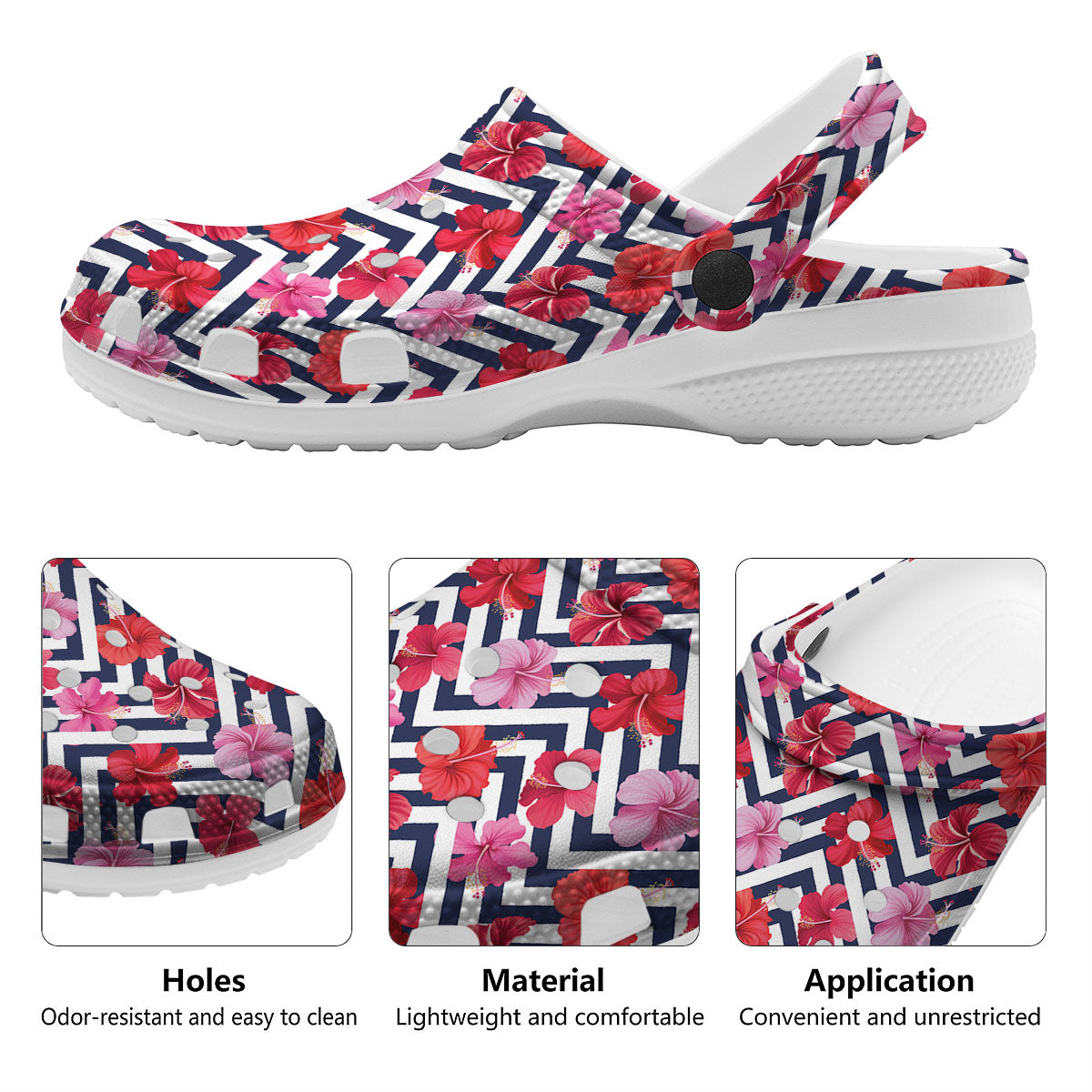 Hibiscus Zigzag Pink Print Pattern Clog-grizzshop