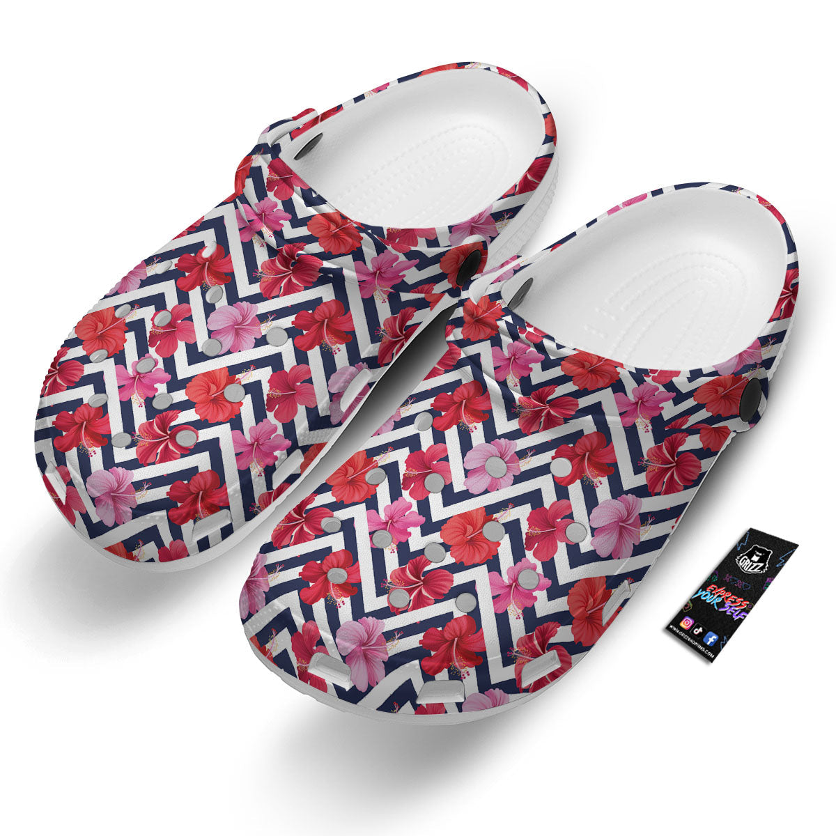 Hibiscus Zigzag Pink Print Pattern Clog-grizzshop