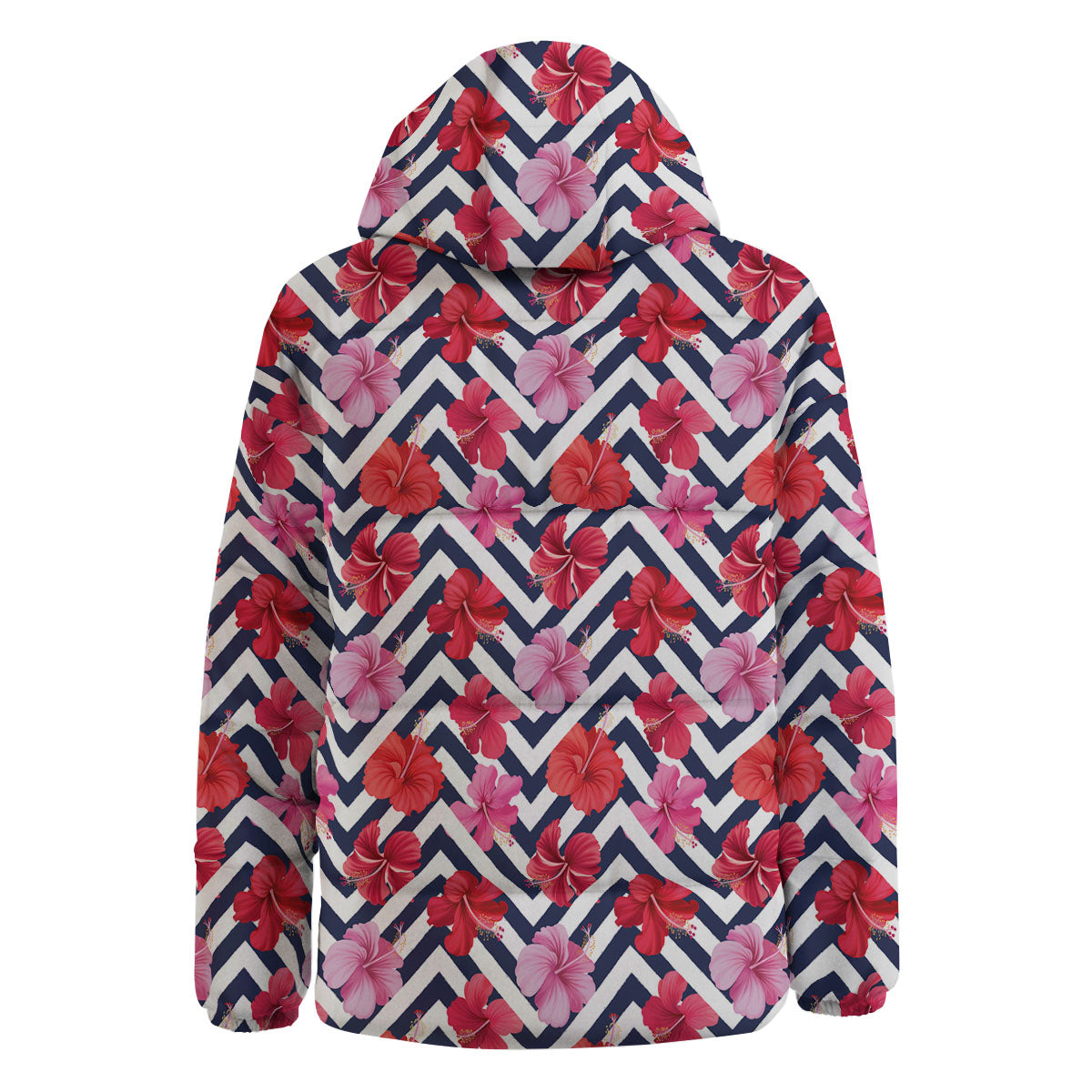 Hibiscus Zigzag Pink Print Pattern Down Jacket-grizzshop