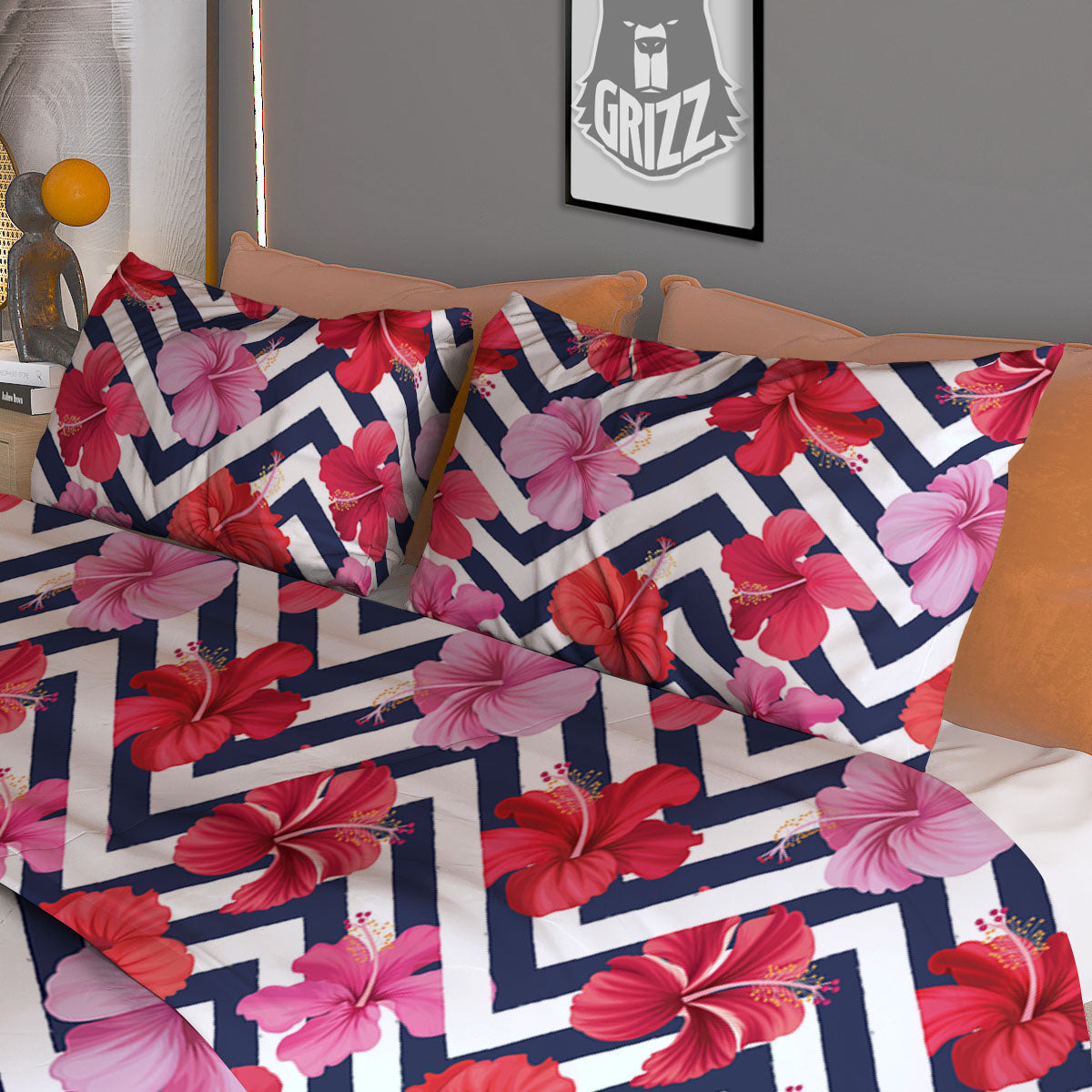 Hibiscus And Tropical Palm Print Pattern Duvet Cover Bedding Set