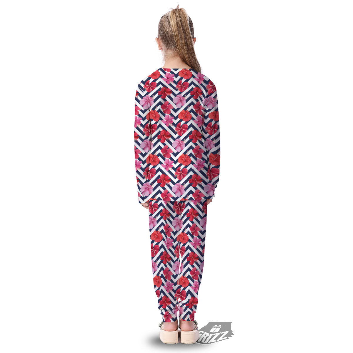 Hibiscus Zigzag Pink Print Pattern Kid's Pajamas-grizzshop