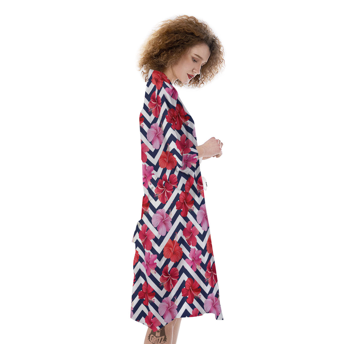 Hibiscus Zigzag Pink Print Pattern Kimono-grizzshop