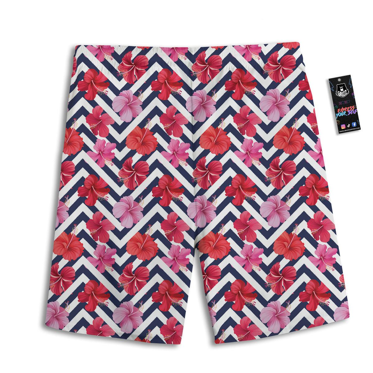 Hibiscus Zigzag Pink Print Pattern Men's Athletic Shorts