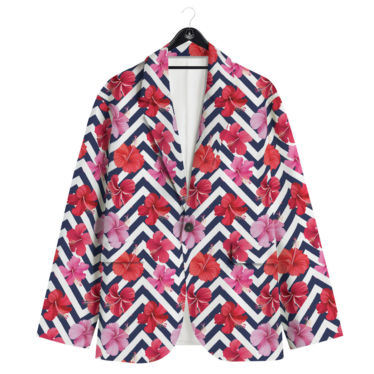 Hibiscus Zigzag Pink Print Pattern Men's Sport Coat-grizzshop