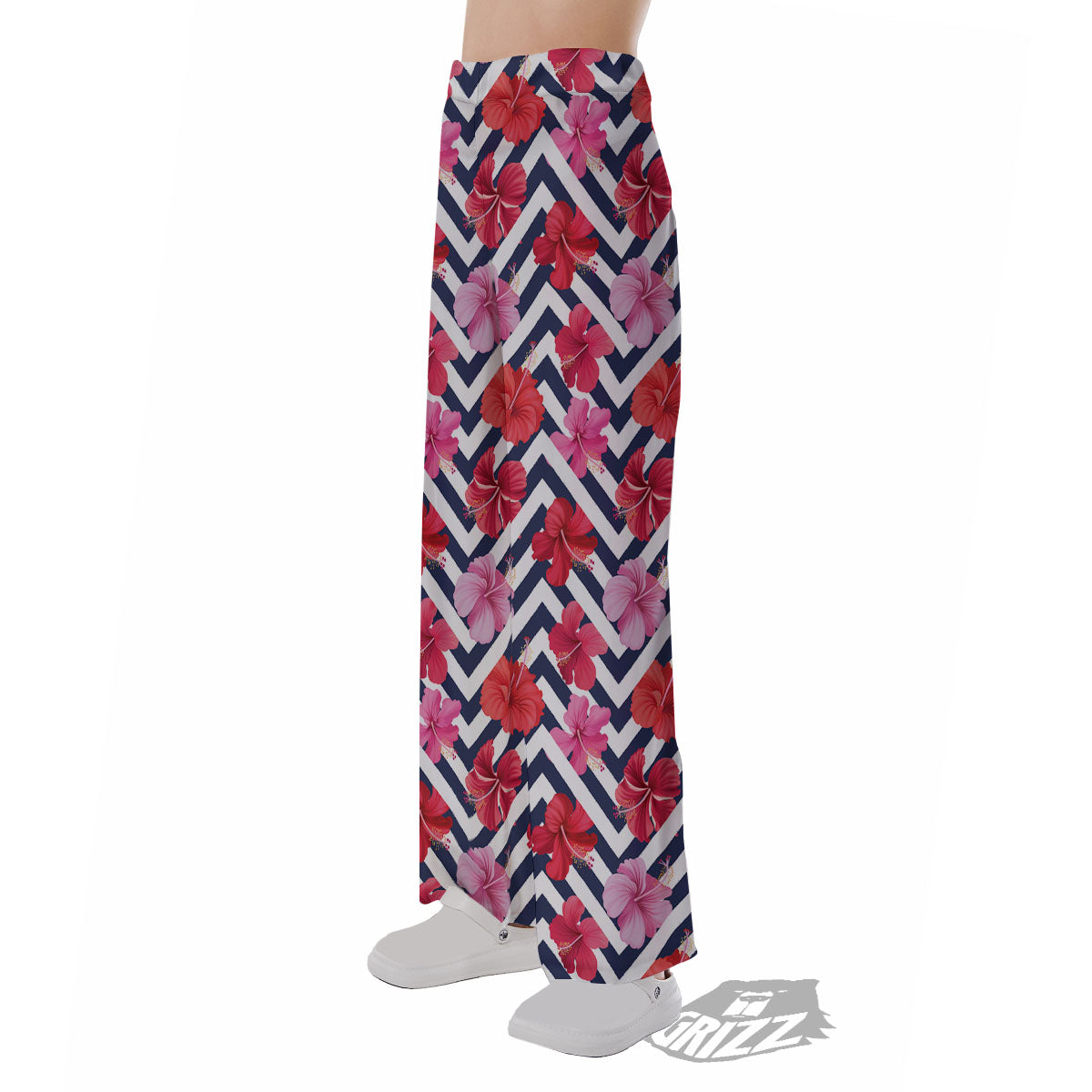 Hibiscus Zigzag Pink Print Pattern Pajama Pants-grizzshop