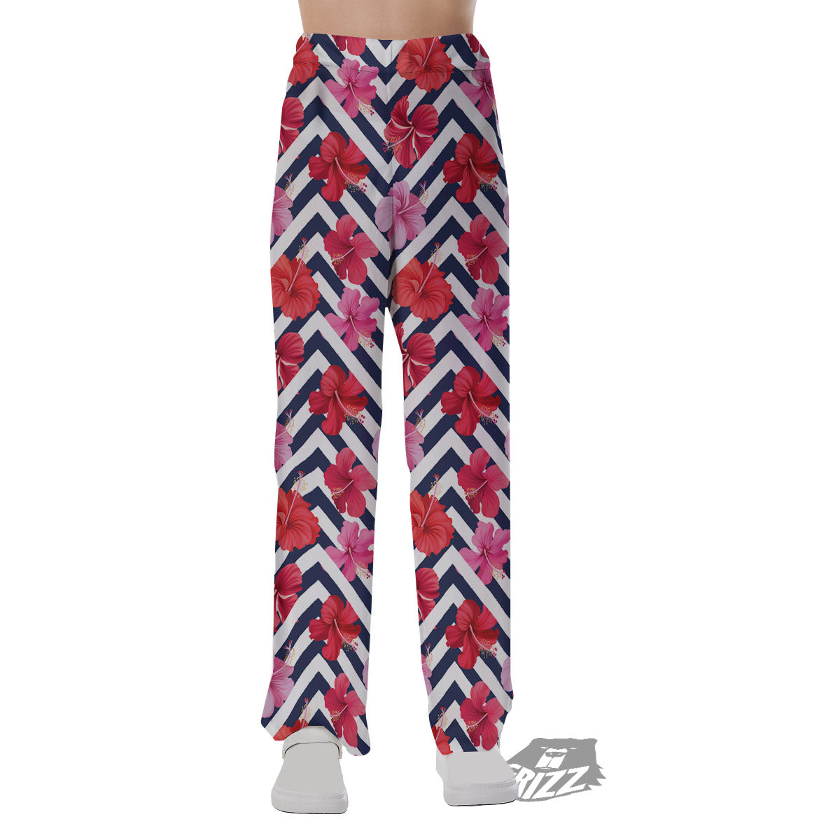 Hibiscus Zigzag Pink Print Pattern Pajama Pants-grizzshop